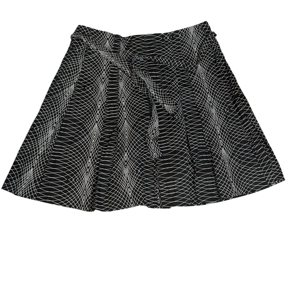 Ellen Tracy Pleated Mini Skirt Plus Size 18 Black White Doodle Patterned Belted